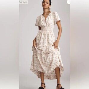 Anthropologie The Somerset Maxi Dress Textured Edition Smocked Tiered LightSand